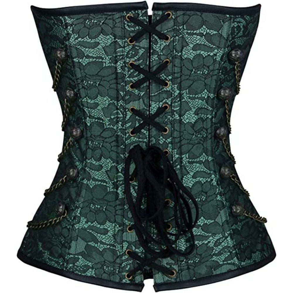 Brand new Women's Spiral Steel Boned Steampunk Gothic Bustier Corset, Green - Picture 2 of 7